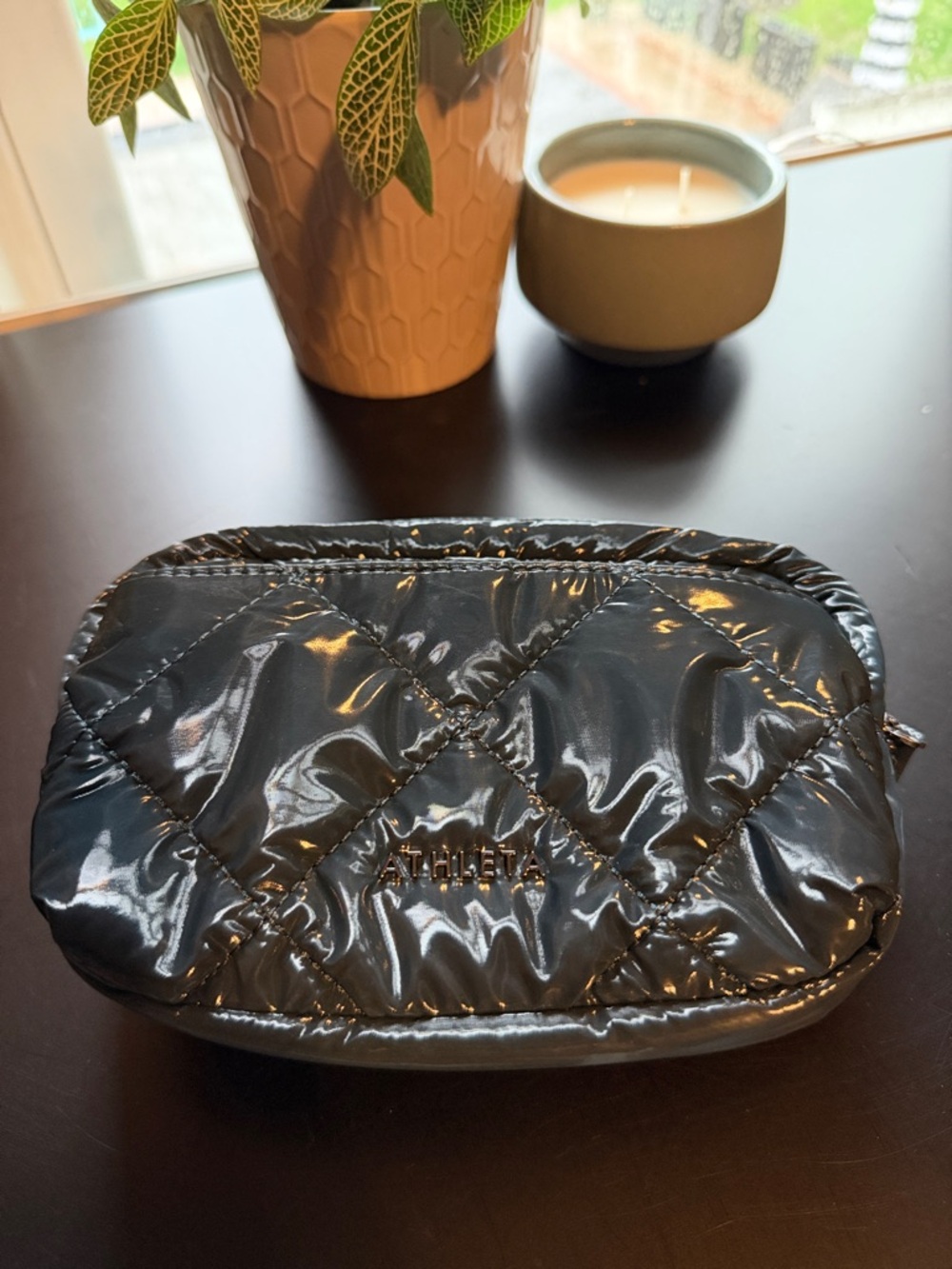 Athleta Quilted Navy Shiny Beltbag